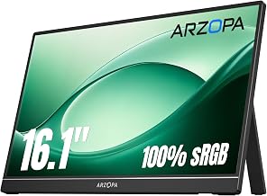 ARZOPA 16.1" Portable Monitor, 100% sRGB FHD 1080P Kickstand -Z1C - Image 1