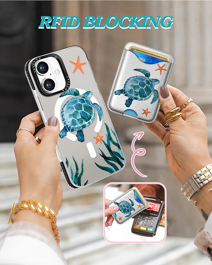 Toycamp for iPhone 17 Case - Compatible with Magsafe Credit Card Holder Wallet Magnetic Cute Women Teen Girls Kawaii Girly Unique Turtle Design Phone Cover for Apple 17 Air