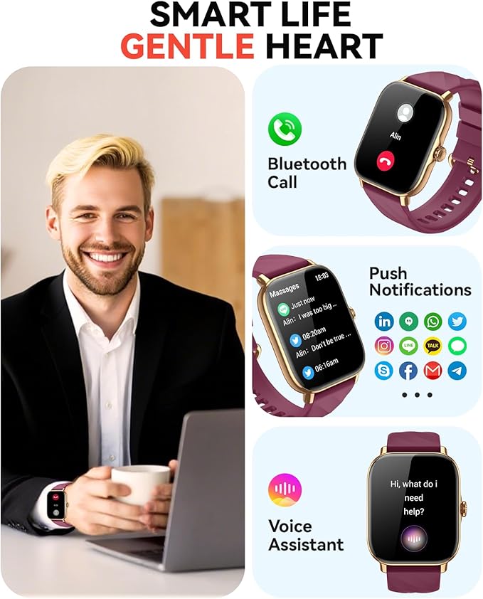 Smart Watches Fitness Tracker for Women Men with Step Counter, Sleep Calorie Monitor, Pedometer, IP68 Waterproof, Smartwatch with 120+ Sports for iPhone Android (Wine Red)