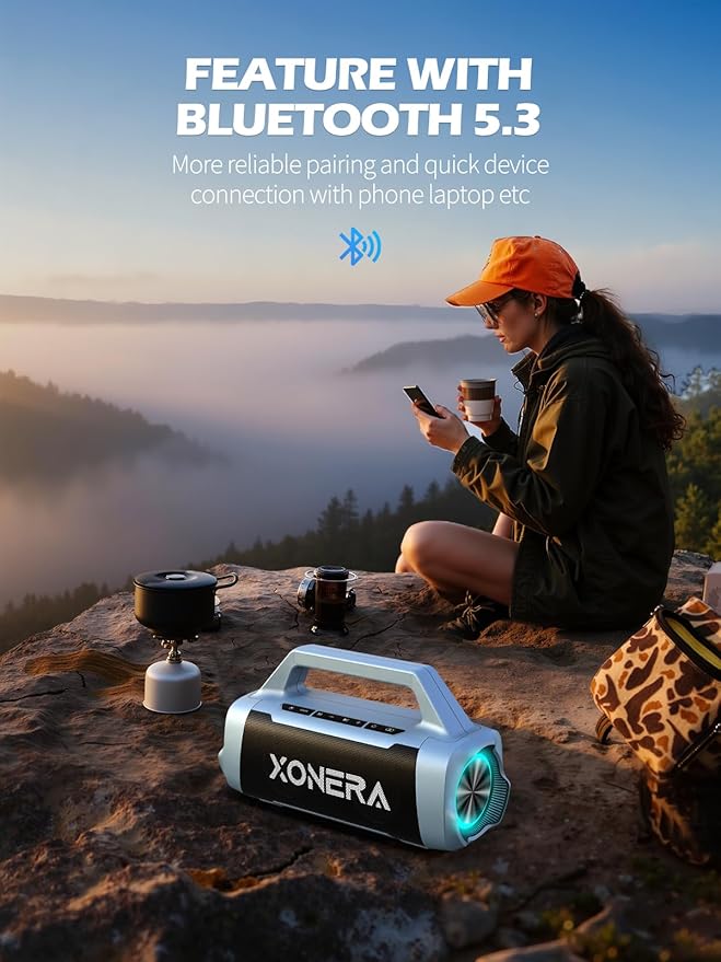 Speakers Bluetooth Wireless, 80W Peak Loud Outdoor Speaker with Bass, 20H Playtime, IPX6 Waterproof, TWS，BT5.3, Portable for Camping Hiking Boating Pool Beach, Smoky Blue
