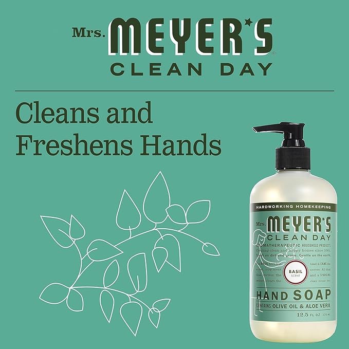 Mrs. MEYER'S CLEAN DAY Variety, 2 Liquid Hand Soap 12.5 OZ, 1 Liquid Dish Soap, 16 FL OZ (Basil)