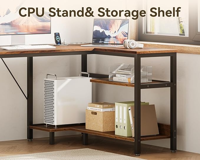 Casaottima L Shaped Desk with Drawers & File Cabinet, 63 Inch Computer Desk with Storage Shelves & CPU Stand, Corner Desk with Power Outlets, Reversible L Desk for Home Office, Rustic Brown