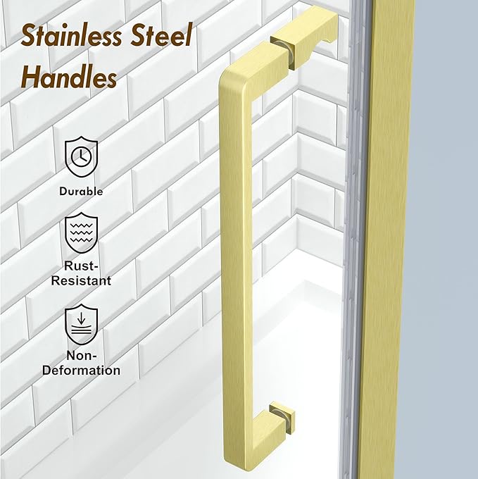Frameless Pivot Shower Door 32.8-34" W X 72" H, 1/4" (6mm) Clear SGCC Tempered Glass, Hinged Pivot Swing Shower Door, Reversible Installation, Easy to Clean, Brushed Gold