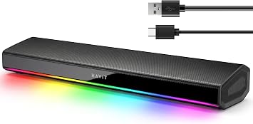 havit Computer Speakers for Desktop PC, Bluetooth 5.3 Pc Soundbar with Dynamic LED Light, HiFi Stereo, Poratble Bluetooth Speaker, Gaming Speakers for PC, Laptop,Tablet
