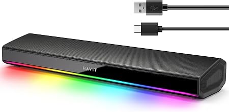 havit Computer Speakers for Desktop PC, Bluetooth 5.3 Pc Soundbar with Dynamic LED Light, HiFi Stereo, Poratble Bluetooth Speaker, Gaming Speakers for PC, Laptop,Tablet