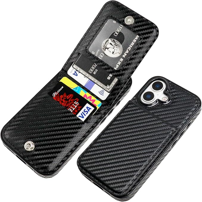 KIHUWEY Compatible with iPhone 17 Case Wallet with Credit Card Holder, Flip Premium Leather Magnetic Clasp Kickstand Heavy Duty Protective Cover for iPhone 17 6.3 Inch (Carbon Black)