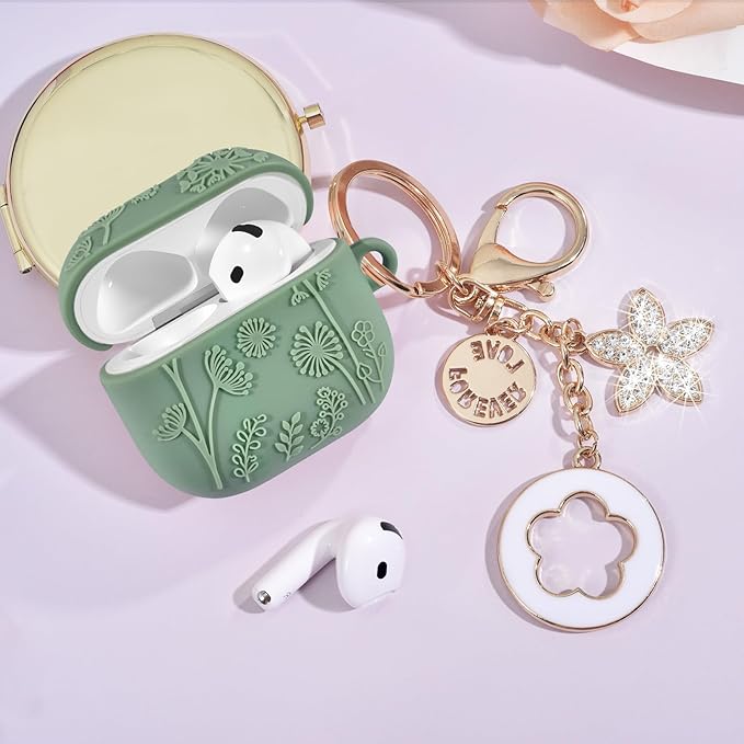 Floral Case for Apple Airpods iPods 4 Case Cover Women-VISOOM 2025 3D Silicone Airpod iPod 4th Generation Protective Cases Cute with Keychain for AirPod Earbuds 4th Gen Wireless Charging Cases