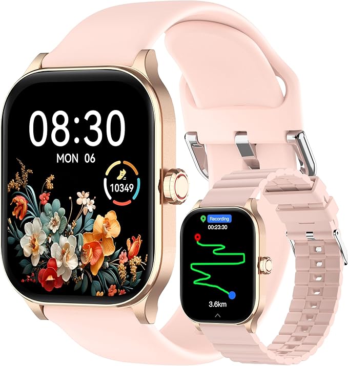 Smart Watch with Built-in GPS, 1.96" HD Display, Answer/Make Calls, 100+ Sport Modes, Heart Rate/Sleep/SpO2 Monitor, Fitness Activity Tracker for Android and iPhone, for women men (Pink, 1.96")