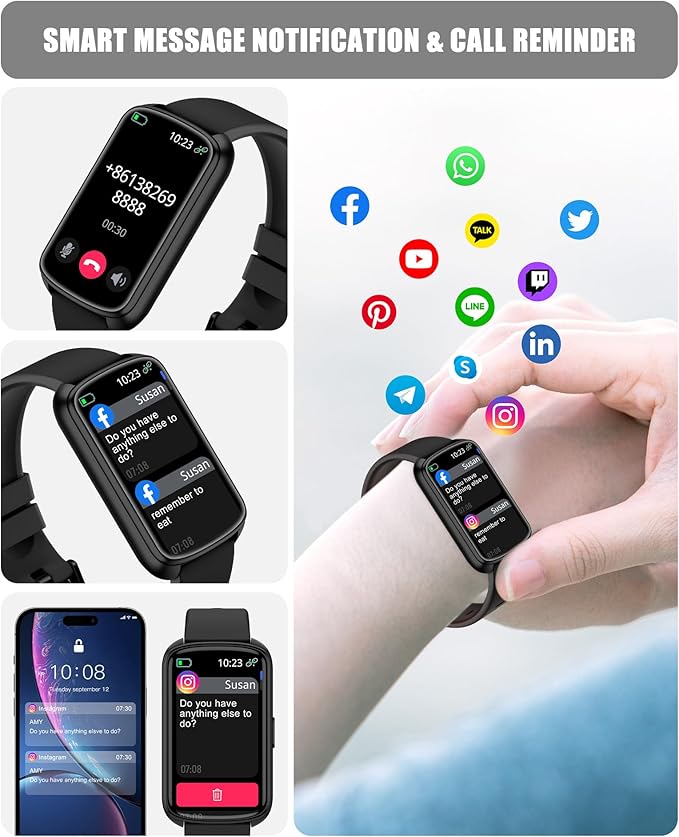 RLQA Fitness Tracker, Smart Watch for Women Men with 24/7 Heart Rate/Blood Pressure/Blood Oxygen Monitor,Sleep Tracker,Step & Calorie Counter, IP68 Waterproof Fitness Watches for Android&iPhone