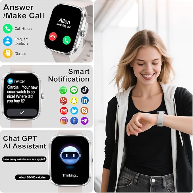 AI Smart Watch with ChatGPT, 1.91" Bluetooth Calling Smartwatch for Men Women, 110+ Fitness Modes Activity Tracker, Sleep/Heart Rate/Calorie Monitor, IP68 Waterproof Step Counter for Android iOS