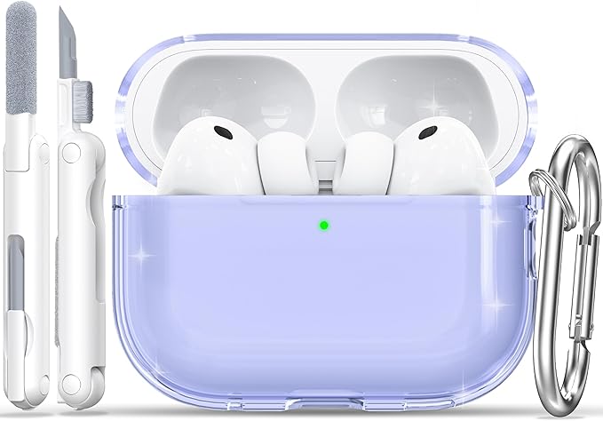 RFUNGUANGO AirPods Pro 3 Case Clear, Soft TPU Transparent with Cleaning Kit & Keychain, Compatible with Magsafe, Compatible Apple AirPods Pro 3rd (2025) Generation Protective Case, Purple
