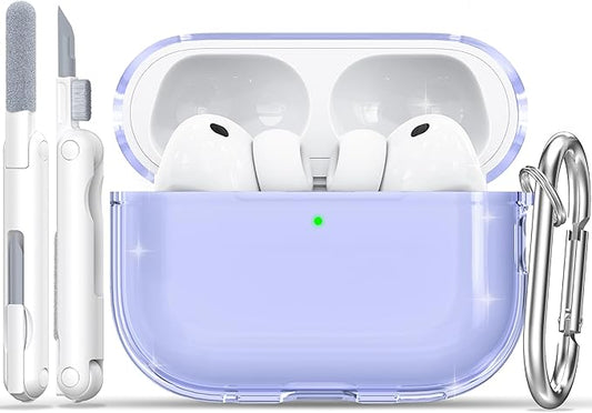 RFUNGUANGO AirPods Pro 3 Case Clear, Soft TPU Transparent with Cleaning Kit & Keychain, Compatible with Magsafe, Compatible Apple AirPods Pro 3rd (2025) Generation Protective Case, Purple