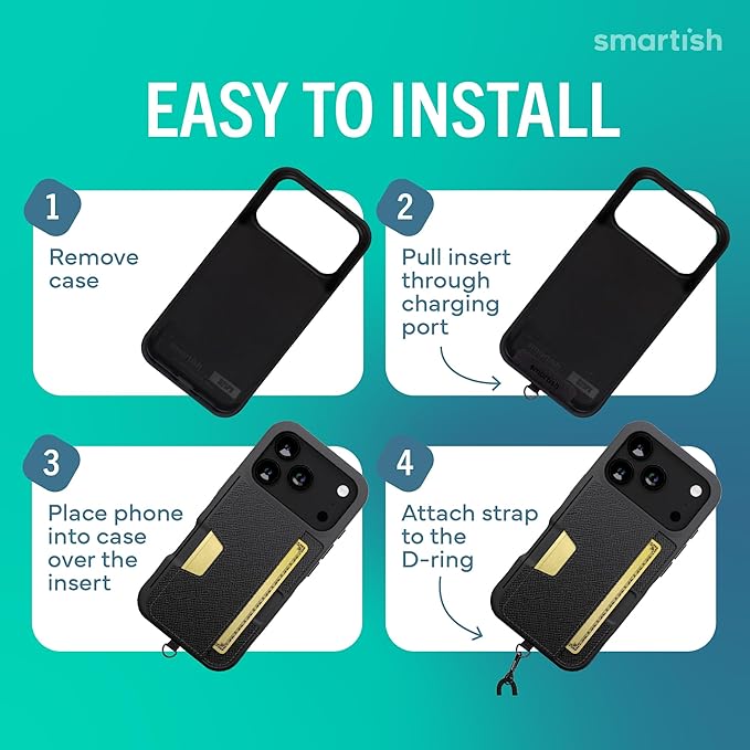 Smartish® iPhone 17 Pro Wallet Case + Crossbody Lanyard Strap - [Slim + Protective] Phone Case Credit Card Holder + Universal Detachable Shoulder Neck Strap for Apple iPhone 17 Pro - Black Tie Affair