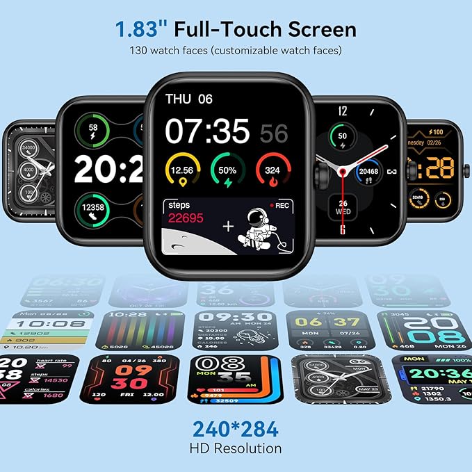 Smart Watch with Alexa Built-in, 1.83" HD Touchscreen, Digital Bluetooth Calling, IP68 Waterproof Fitness Tracker, 120+ Sports Modes, 24/7 Heart Rate/Sleep Monitor for iPhone Android (Black)