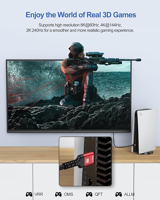 8K HDMI ARC/eARC Cable for Soundbar 6.6FT, eARC HDMI Cable 2.1 Dolby Atmos 48Gbps High Speed HDMI Cord (8K@60Hz 4K@120Hz 2K 3D HDR HDCP 2.2&2.3) for Vizio Samsung Bose Sound bar UHD TV