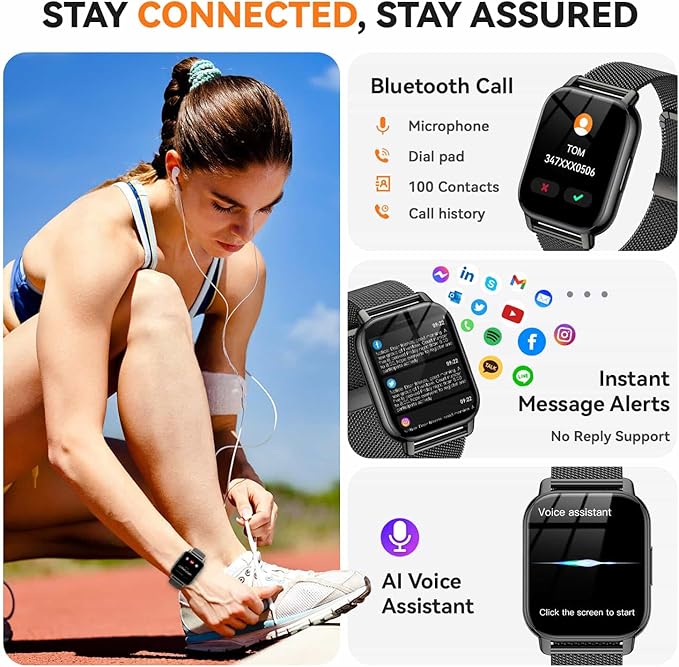 Smart Watch for Women, Smartwatch Fitness Tracker with Bluetooth Calls & AI Voice Control, 1.85’’ HDScreen, Heart Rate/SpO2 Monitor, Sleep Tracker, Compatible with Android iOS