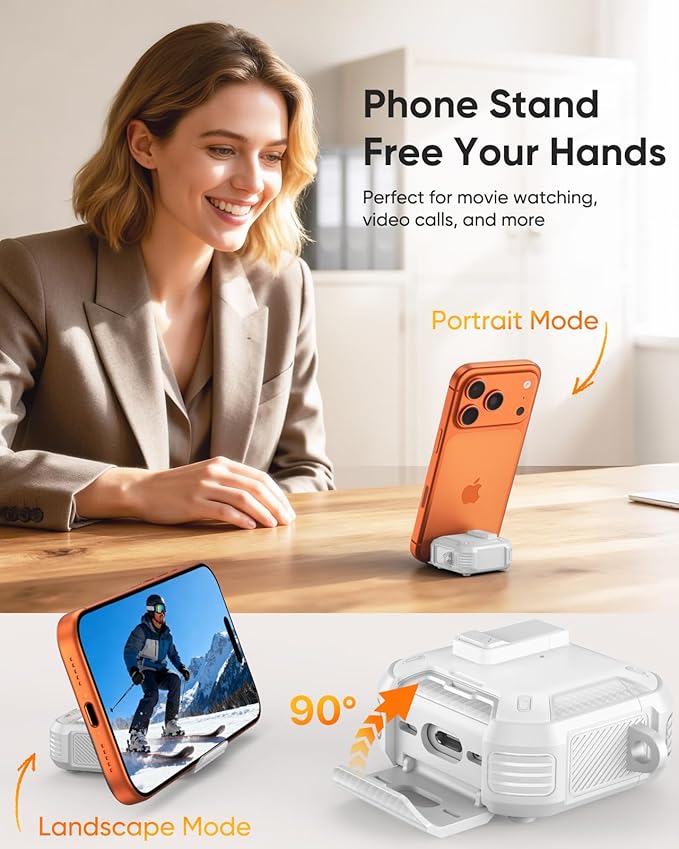 MoKo for AirPods 4 Case with Lock 2024 - Compatible with MagSafe, Phone Stand & Auto Pop-up for AirPods 4th Generation Case, Military-Grade Protective Cover with Cleaner Kit, White