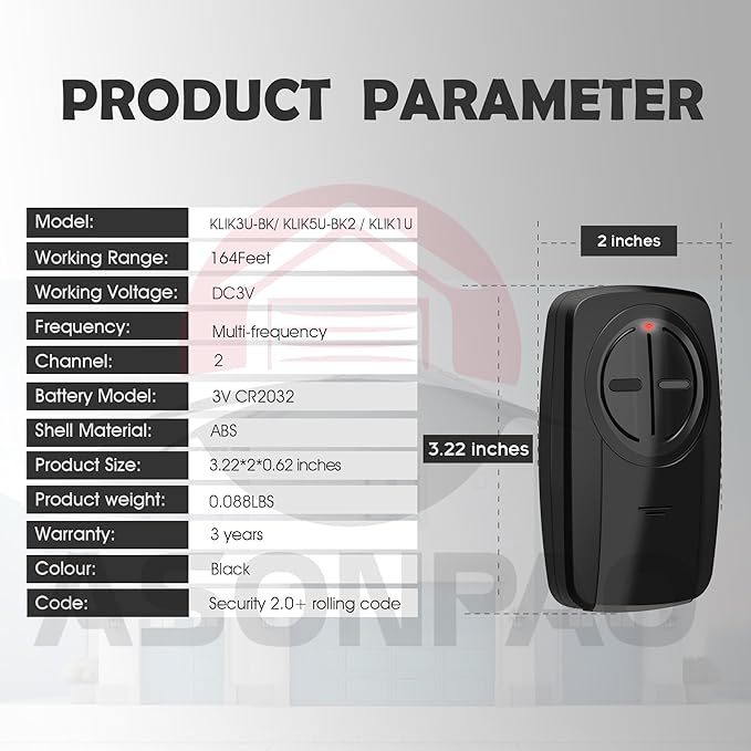 3 for Chamberlain Garage Door Opener Remote, KLIK3U-BK KLIK5U-BK2 KLIK1, 3-Year-Warranty