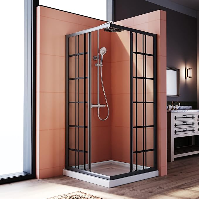 ELEGANT Corner Shower Enclosure 34 in.D x 34 in. W x 72 in. H, Double Sliding Shower Door with 1/4 in. Clear Tempered Glass, Black Framed Sliding Shower Enclosure (Shower Base Not Included)