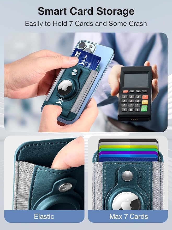 Miroddi MagSafe AirTag Holder, Card Holder for iPhone 15/14/13/12 Series, Leather Wallet with RFID Protection, Blue