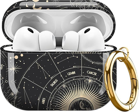 Compatible with AirPods Pro 3 (2025) Case, Airpod Pro 3 Protective Cover with Cute Golden Keychain for Girls & Women (Cute Moon)
