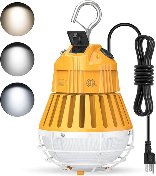 LED Temporary Work Light,48W/64W/80W Adjustable,4500K/5000K/5700K CCT Adjustable Construction Light with 10ft Cable Plug and Sturdy Hooks Linkable LED Work Job Site Lighting ETL Listed AC100-277V
