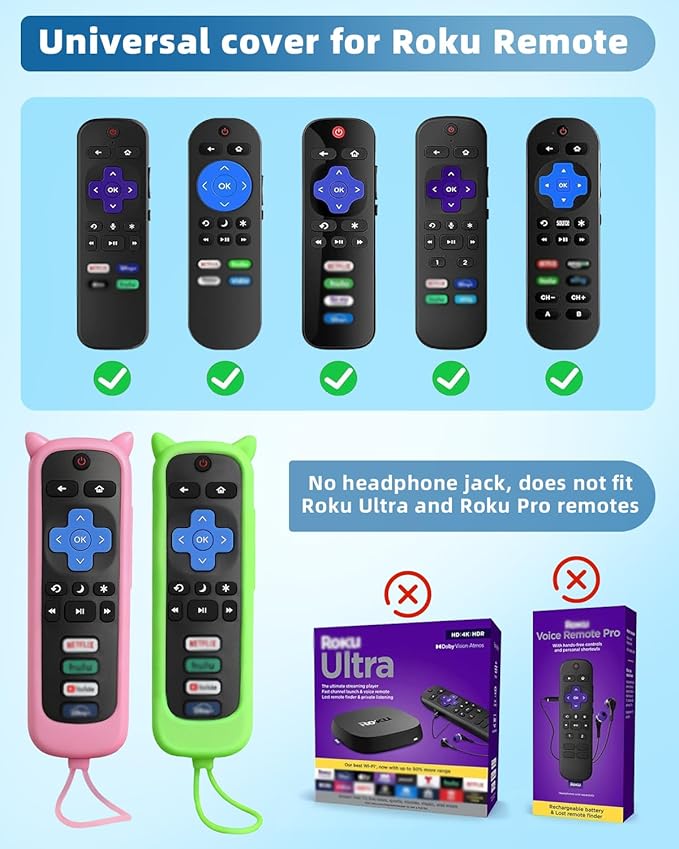 Remote Cover for Roku – 2 Pack Silicone Case Compatible with Roku TV Remotes for TCL/Hisense, Streaming Stick & Express, Universal Controller Sleeve, Glow in The Dark (Blue & Purple)