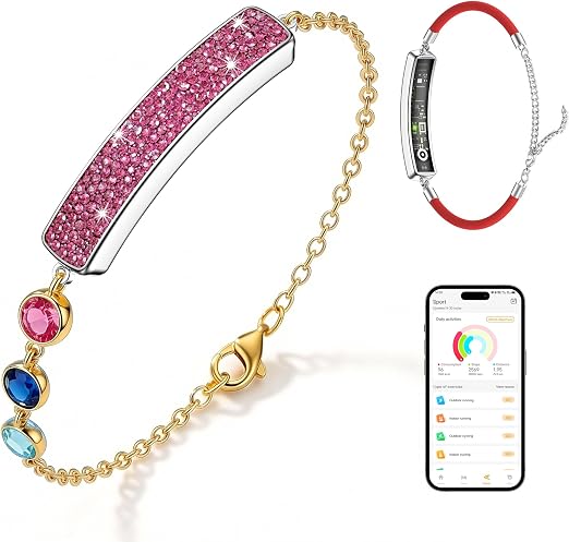 Smart Bracelet for Women – Fitness Tracker with Heart Rate, Sleep & Step Tracking, 1ATM Water Resistant, Multi-Sport Modes, Fitness Tracking Wearable with Free App, 2 Bands(Pink&Gold)