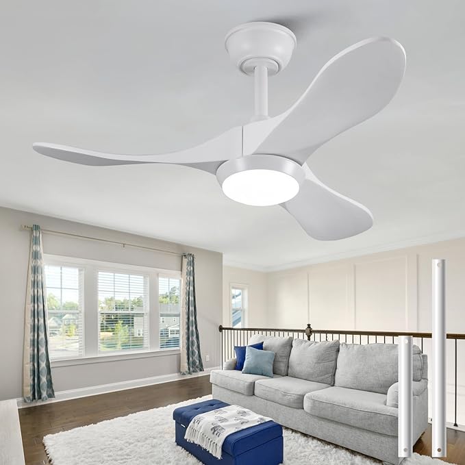 36 Inch Solid Wood Ceiling Fans with Lights and Remote Control,6 Speeds,3 Color LED Light,Reversible DC Motor,Indoor Outdoor Modern White Ceiling Fan with Light for Bedroom,Farmhouse,Patios