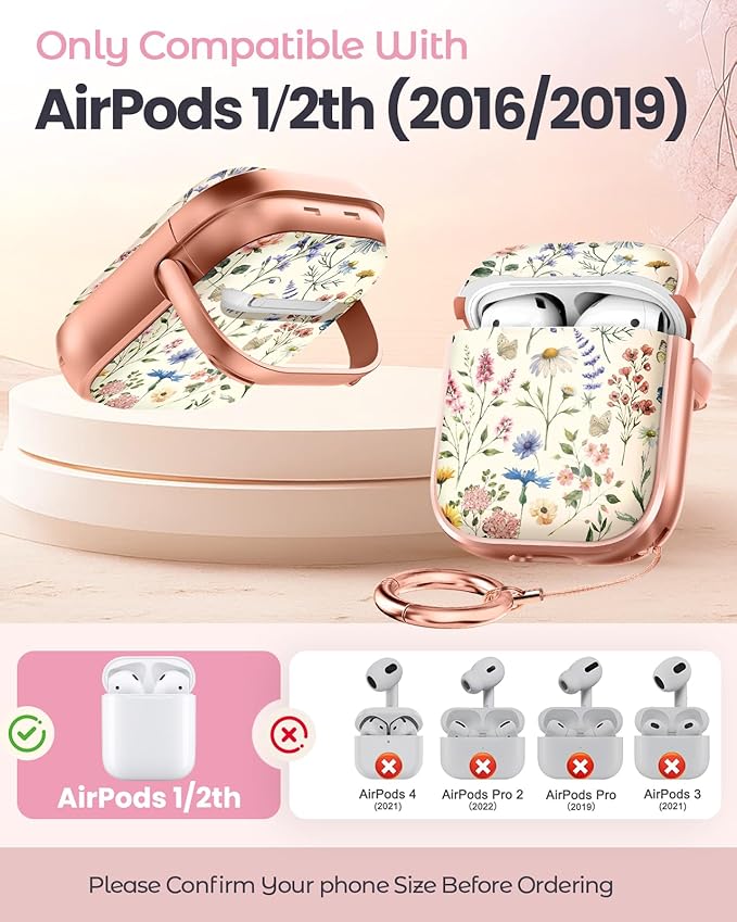 Coralogo for AirPods 2/1 Case with Safety Lock - Cute Cartoon for AirPods 1st/2nd Generation for Women Girls Fashion Stylish Retro Flower Pattern Design Kawaii Girly Girlish Hard Protective Cover