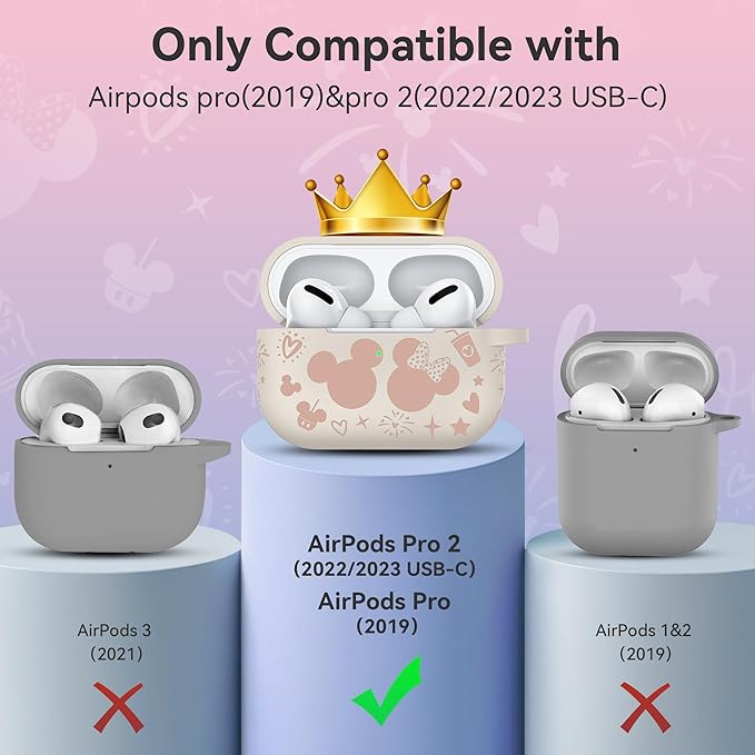 Compatible with Airpods Pro 2nd/1st Generation Case Cover with Keychain, Women Men Soft Silicone Two-Tone Cute Cartoon Engraved Convenience Protective Case, Front LED Visible Starlight/Pink