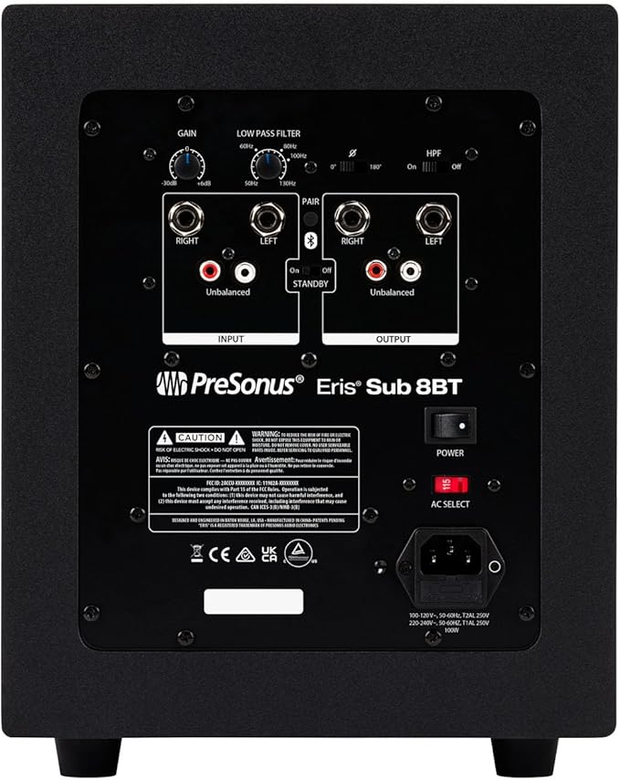 PreSonus Eris Sub 8BT — 8" Inch Powered Subwoofer, Powered Sub, Active Subwoofer, Wireless, Bluetooth, Home Audio, Bass Speaker, Home Theater, Music Production, Gaming
