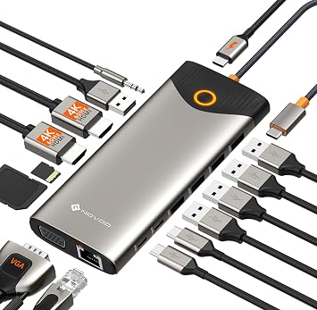 NOVOO 15 in 1 Docking Station Dual Monitor USB C Docking Station 3 Monitors