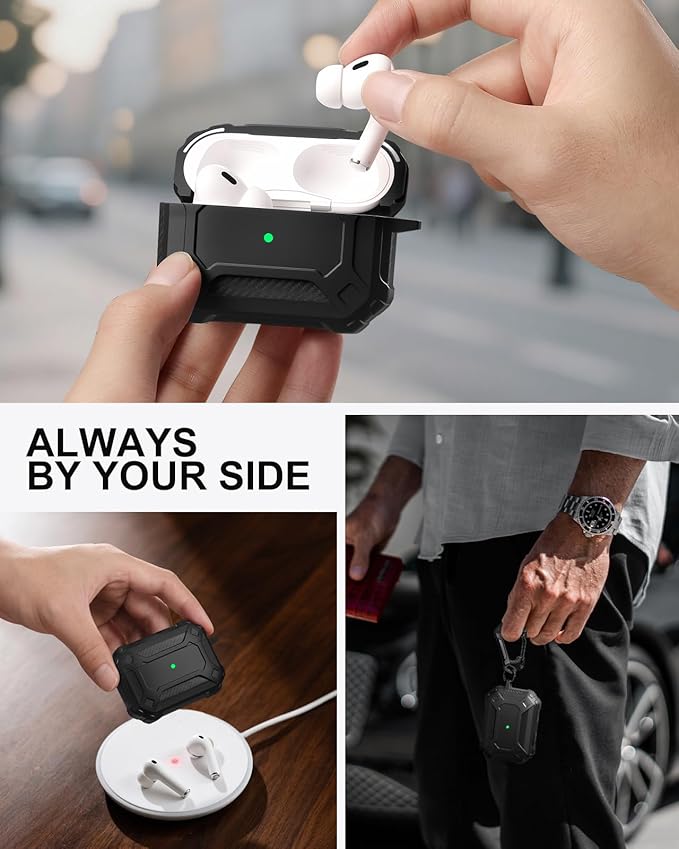 Lerobo for AirPods Pro 2 Case with Cleaner Kit,Hard Protective Cover Compatible with Apple AirPods Pro 2nd/1st Generation with Keychain, Powerful Drop Protection, Magnetic Lid, LED Visible, Black