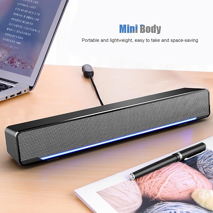 Yosoo Sound, PC Soundbar Portable Soundbar Soundbar Sound for Smart Tv Speakers for Tv with 3.5mm Input Soundbar Music Player Bass Surround Sound Box (Black)