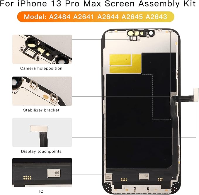 for iPhone 13 Pro Max Screen Replacement Kit Full Assembly 6.7 inch,3D Touch LCD Display for A2643、A2484、A2641、A2644、A2645 Digitizer Screen and Repair Tools Kit