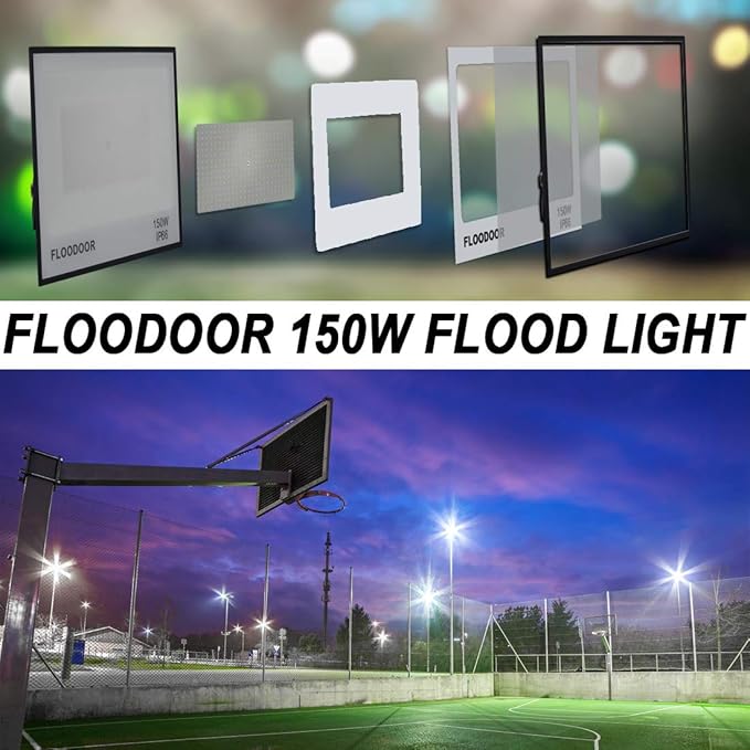 150W LED Flood Light Outdoor, 15000LM Super Bright floodlights,IP66 Waterproof Security Lights White Light with Plugs for Yard, Garden, Playground,Stadium, Basketball Court (2 Pack)