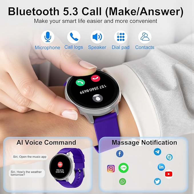 Smart Watch for Men Women Fitness Tracker with 100+ Sport Modes,Activity Trackers for iOS/Android Waterproof/Heart Rate/Sleep/Steps Monitor/Pedometer Monitor Monitor (Silver+Purple)