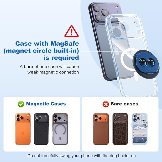 Magnetic Phone Ring for MagSafe Grip with 360° Rotation & Strong Magnet Phone Ring Holder Grip– Universal Compatible with iPhone 17/16/15/14/13 Pro Max Mag Safe Accessories Android