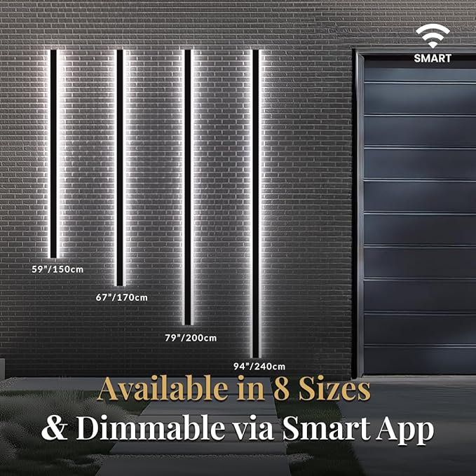 𝗠𝗢𝗗 𝗟𝗜𝗚𝗛𝗧𝗜𝗡𝗚 Waterproof Outdoor Wall Light with Smart Home App, Wi-Fi/Bluetooth, Adjust 3000K-6000K & Brightness, LED Long Porch Lights with App Control, 1-Pack (59" | Smart Home)