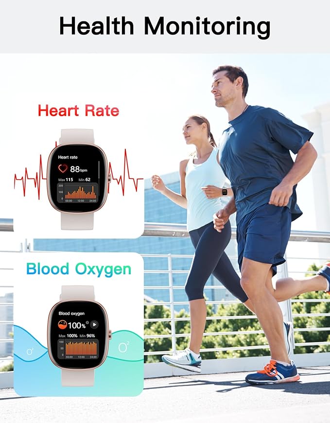 Fitness Tracker with Call Function, 1.85” Fitness Watch for Women and Men, 24/7 Heart Rate & Blood Oxygen Monitor, Sleep Tracker, 100+ Sport Modes, IP68 Waterproof (Starlight)