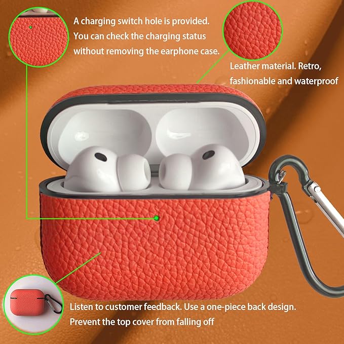 for Leather AirPods Pro 3 Case 2025|Cute Hard Air Pods Pro 3 Case (Model A2700/A2931)|with Keychain|Retro iPod Airpod 3 Pro Cases for Man Women(Orange)