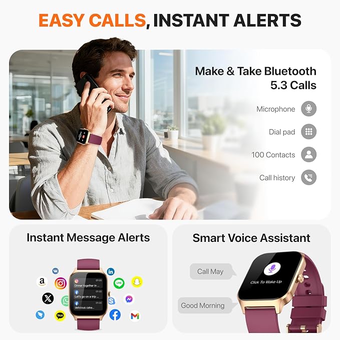 Smart Watch for Women Men,(Answer/Make Call) 1.83'' HD Fitness Activity Tracker Smartwatch for Android iPhone iOS Compatible,IP68 Waterproof Step Counter with Sleep Monitor (Modern, Wine Red, 1.83)