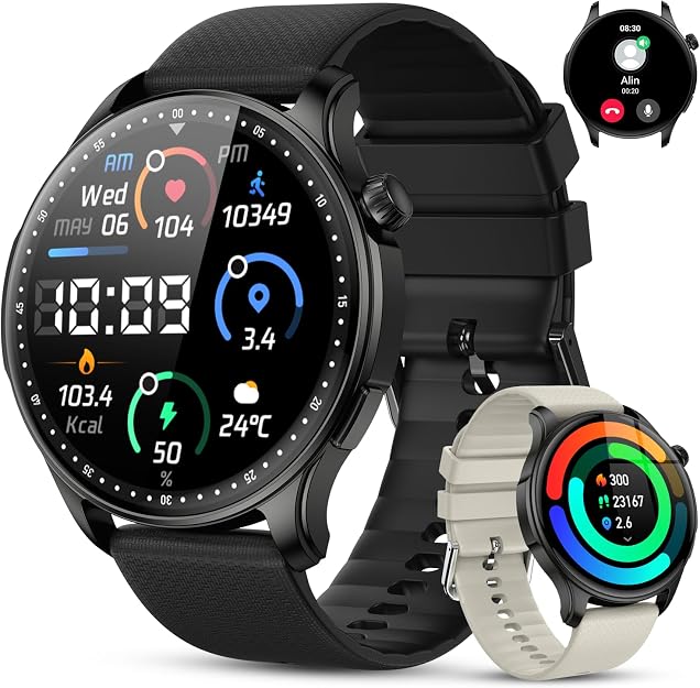 Smart Watch for Men Women Fitness: Waterproof Running Digital Mens Watches Step Pedometer Tracker Make Answer Call SpO2 Sleep Heart Rate Monitor Smartwatch Android Phone iPhone Samsung Compatible