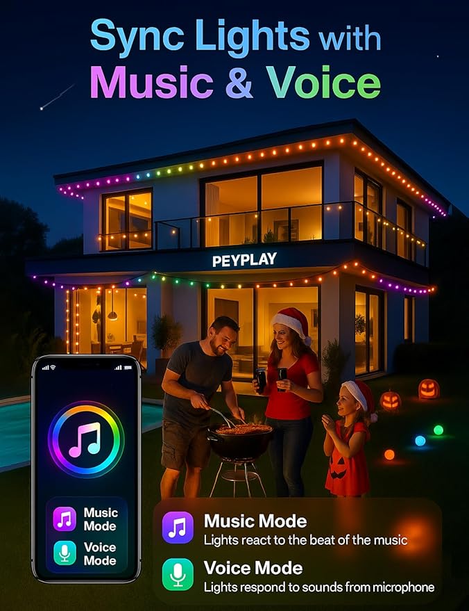 50ft Permanent Outdoor Lights, 60 RGB+IC Smart LEDs, 75 Scene Modes, IP67 Waterproof, App & Voice Control (Alexa & Google Assistant), DIY Colors, Music Sync, Holiday Lighting Scenes (50ft)