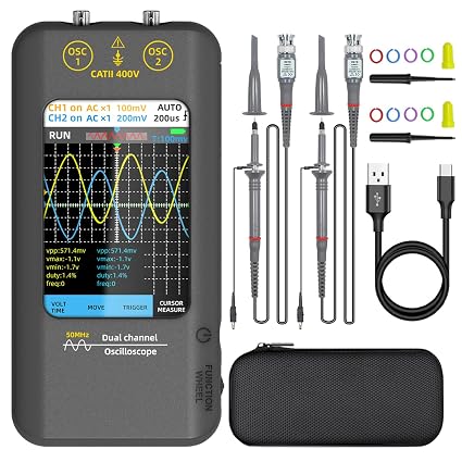 BSIDE Handheld Oscilloscope 3.98'' Touchscreen Digital oscilloscope Dual Channel 50MHz Bandwidth Portable Oscilloscope Signal Generator 250MSa/s Sampling Rate Tablet Automotive oscilloscope