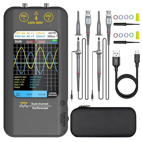 BSIDE Handheld Oscilloscope 3.98'' Touchscreen Digital oscilloscope Dual Channel 50MHz Bandwidth Portable Oscilloscope Signal Generator 250MSa/s Sampling Rate Tablet Automotive oscilloscope