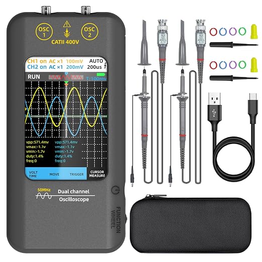 BSIDE Handheld Oscilloscope 3.98'' Touchscreen Digital oscilloscope Dual Channel 50MHz Bandwidth Portable Oscilloscope Signal Generator 250MSa/s Sampling Rate Tablet Automotive oscilloscope