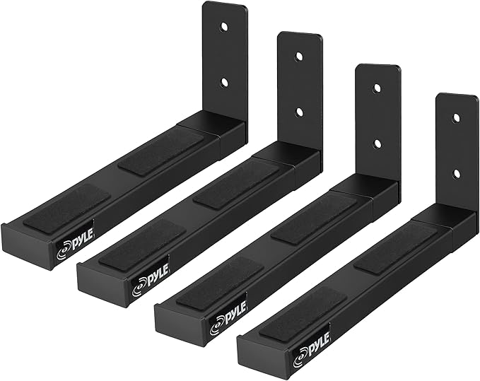Pyle Adjustable Speaker Wall Mount Brackets - 2 Pack (4 Brackets) Extendable Steel Arms for Center Channel, Small or Large Speakers & Soundbars - 110 lbs Capacity, 6.7-11.8" Depth (Black)