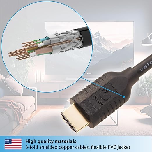 valonic HDMI Cable - 10 ft, 4k, Full HD, ARC, high Speed, Ultra HD, ethernet - for TV, PS4, Xbox, 30 AWG, Black